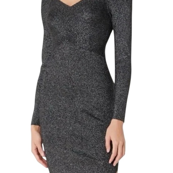 Ted Baker black silver Metallic Tabytha stretch Knit Cross Over Slit dress - Picture 4 of 16